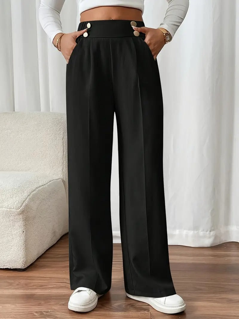 Chic Women's High-Waist Wide-Leg Trousers Black - Flattering Silhouette, Winter Ready