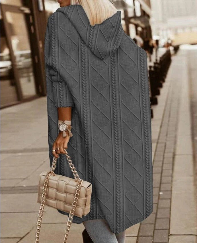Women’s Cardigan – Oversized Fit – Cable Knit Wool Blend – Longline Hooded – Casual Layers