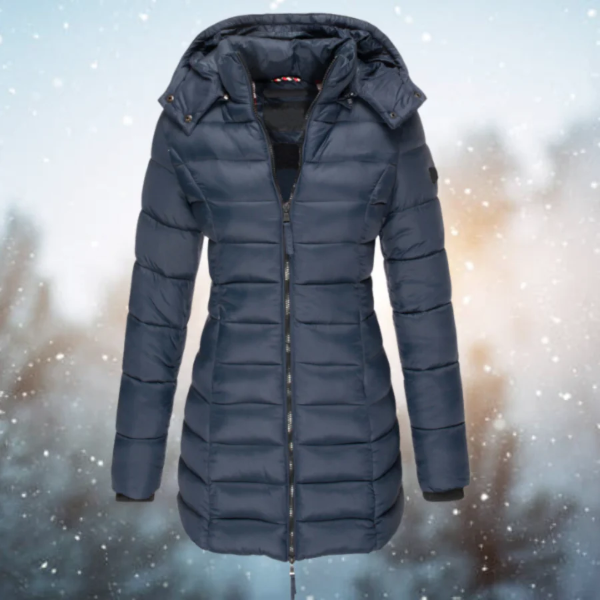 Women’s Long Puffer Jacket – Tailored Fit – Quilted Insulation – Detachable Hood