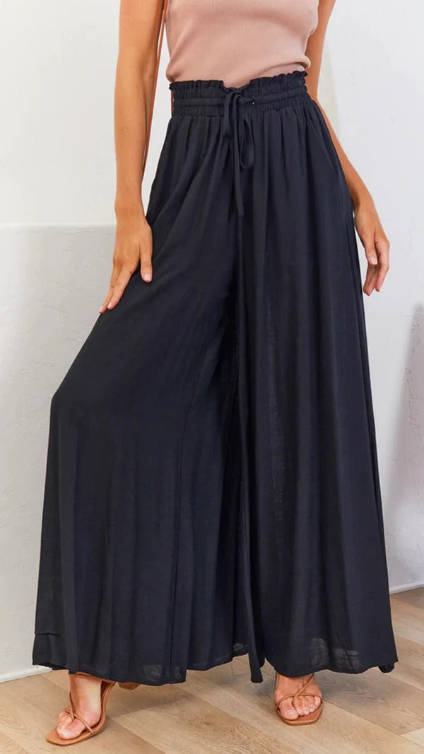 Women’s Maxi Skirt – Relaxed Fit – Pleated Flowing Cotton Blend – Elastic Drawstring Waist