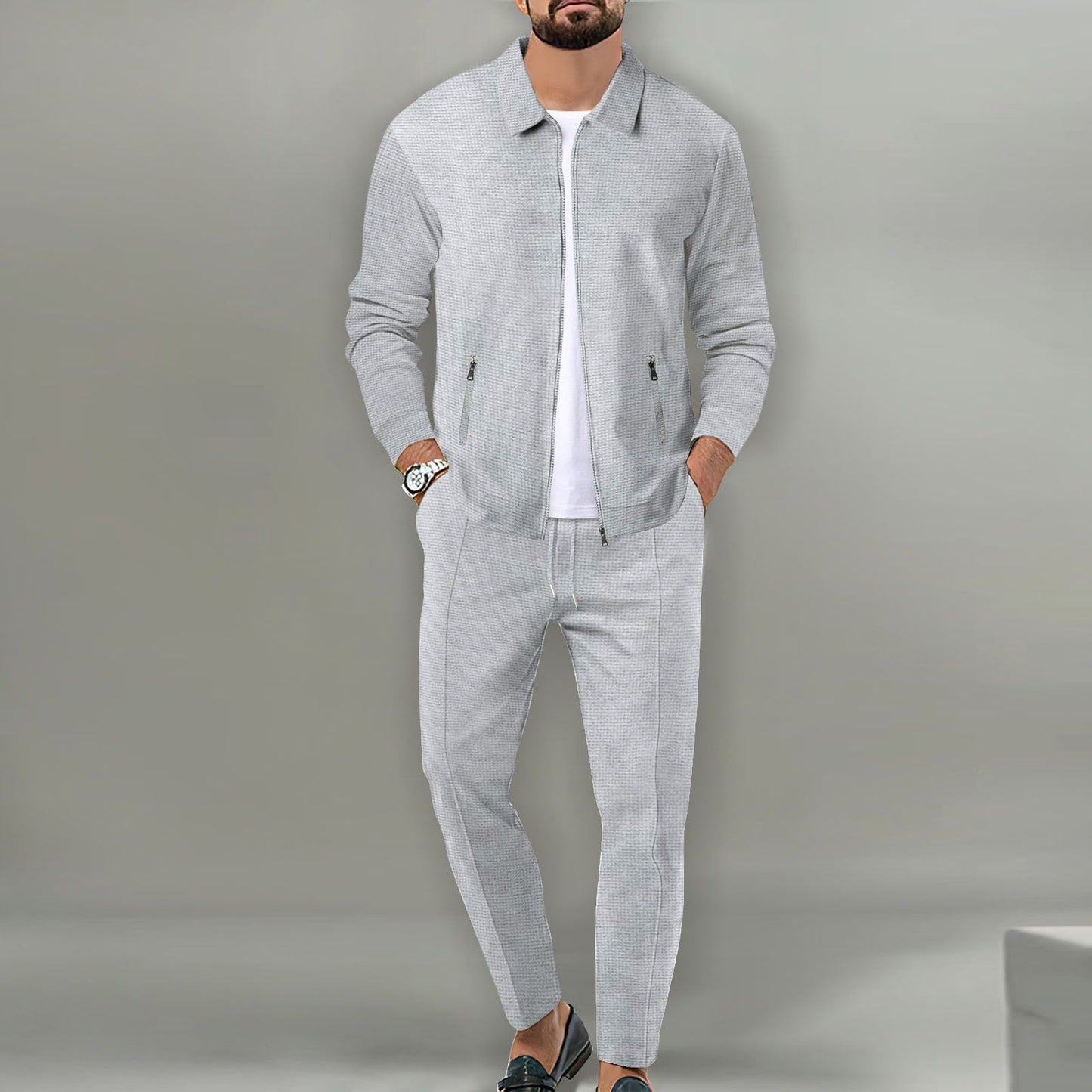 Mens Modern Two Piece Zip Jacket Set For Professional Men Effortless Tailored Look