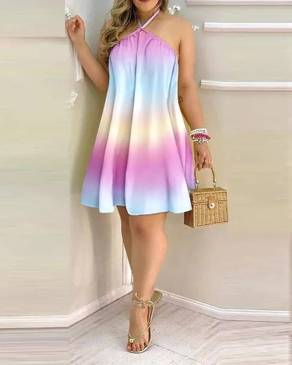 Women’s Halter Mini Dress – Floral Print – A-Line Silhouette
