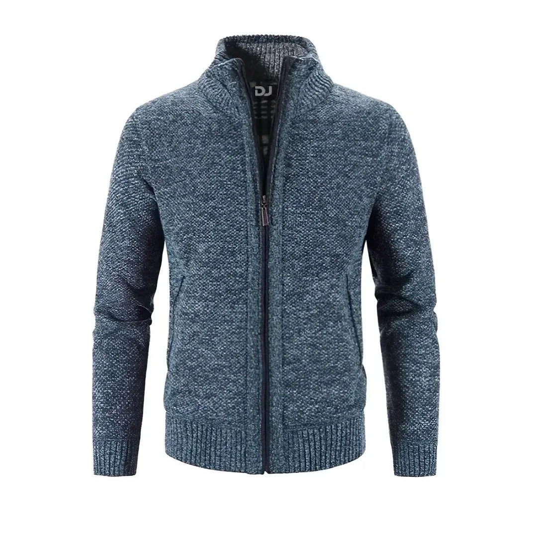 Men's Zip Up Cardigan Slim Fit Wool Knit With Ribbed Trim And Contrast Accents For Everyday Style
