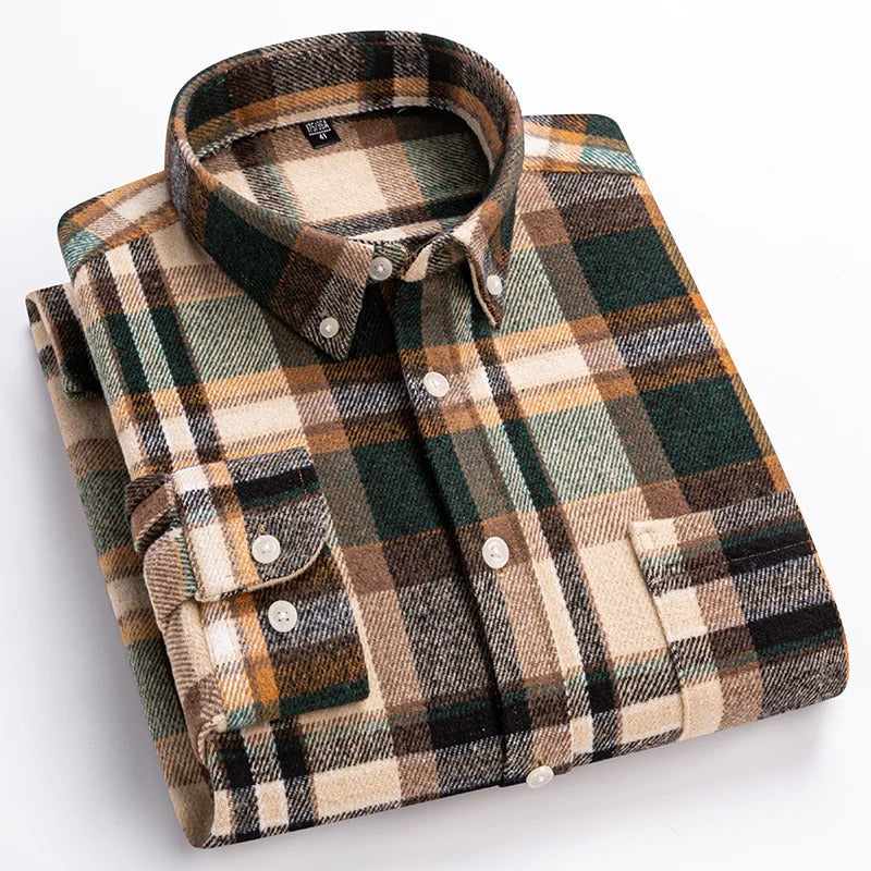 Wexler Mens Plaid Cotton Shirt Breathable Everyday Comfort Button Front With Traditional Collar