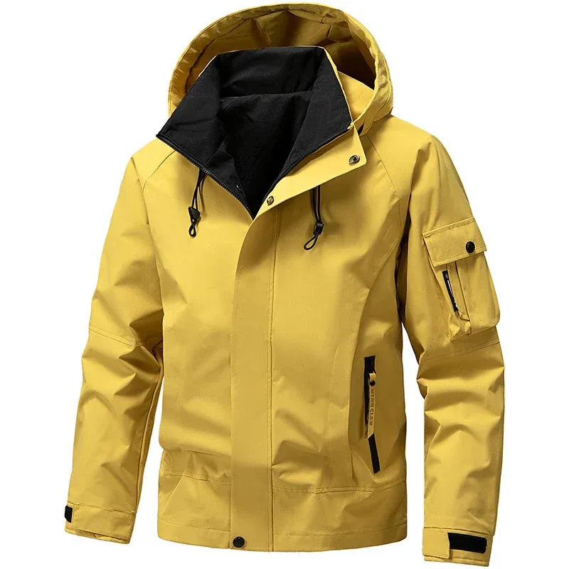 Men's Hooded Jacket Regular Fit Water Resistant Zipper Placket Utility Pockets All Weather