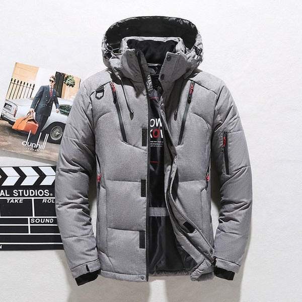 TrendAura Men's Down Jacket Quilted Insulation Hooded Hip Length Water Resistant Shell