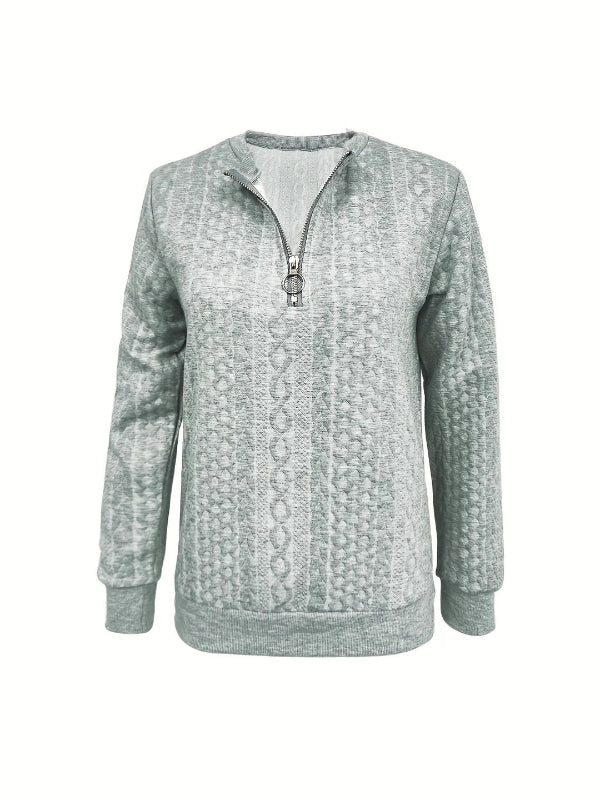 Women’s Half-Zip Sweatshirt – Relaxed Fit – Cable Knit Texture – Ribbed Cuffs