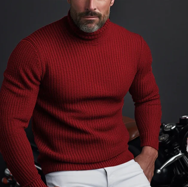 Men's Slim Fit Turtleneck Sweater in Ribbed Wool Knit, Long Sleeve Classic Style By TrendAura