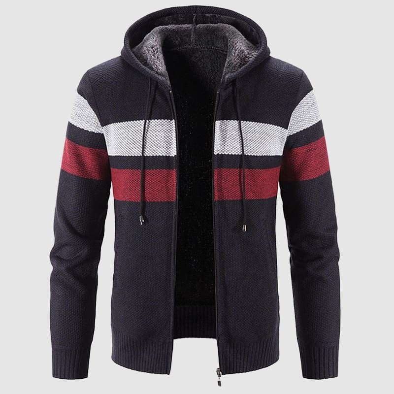 TrendAura Men's Knit Hooded Jacket With Full Zip Front Hip Length Casual Outerwear