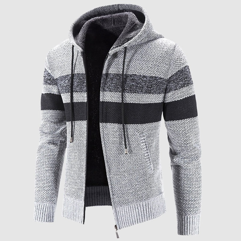 TrendAura Men's Knit Hooded Jacket With Full Zip Front Hip Length Casual Outerwear