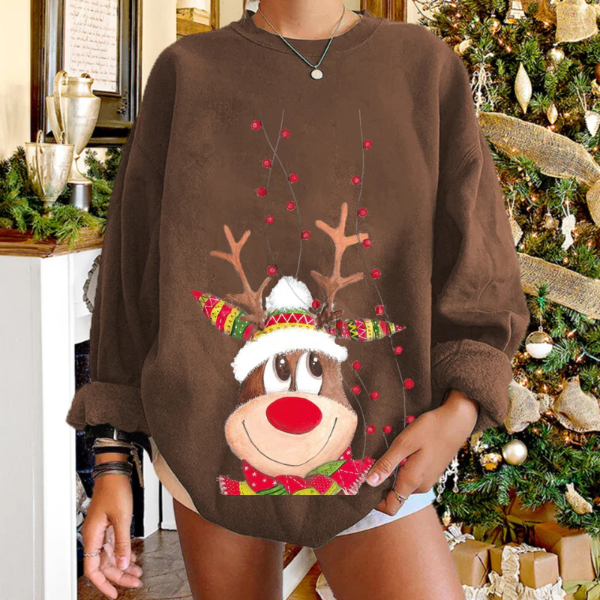Women’s Pullover Sweater – Relaxed Fit – Soft Knit – Reindeer Holiday Design
