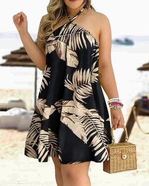 Women’s Halter Mini Dress – Floral Print – A-Line Silhouette