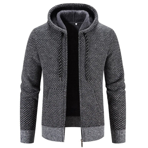 Nordisk Flair Men's Hooded Cardigan In Knit Texture With Plush Lining Relaxed Fit Zip Closure