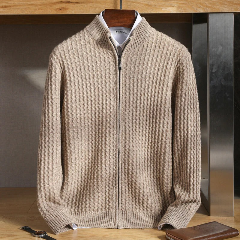 Henrick And Vale Cashmere Half Zip Knit Sweater For Men With Luxurious Ribbed Texture