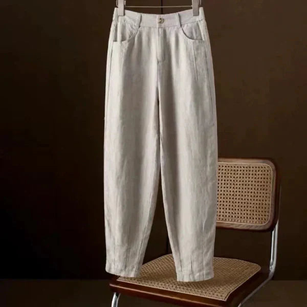 Women’s Ankle Pants – Relaxed Fit – High Waist – Cotton – Tapered Leg – Pockets