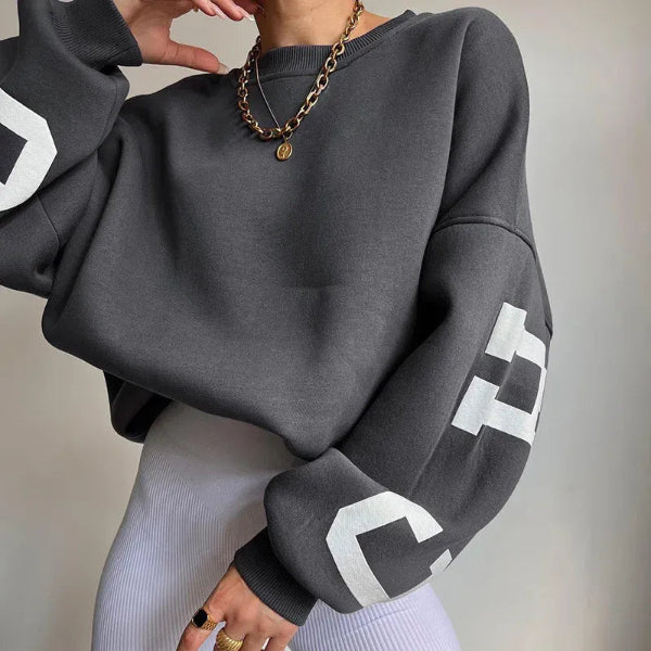 Women’s Sweatshirt – Oversized Fit – Cotton Blend – Dropped Shoulders – Side Print