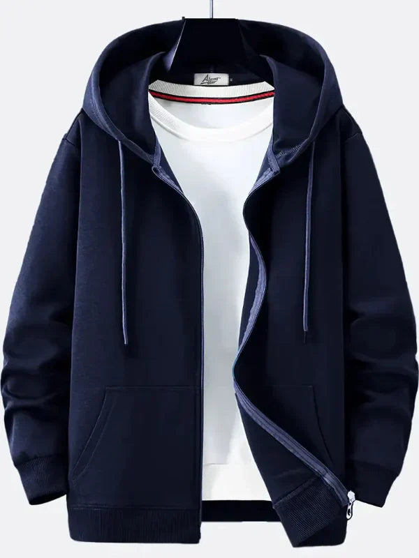Men's Full Zip Hoodie Relaxed Fit Cotton Blend With Drawstring Hood Kangaroo Pockets