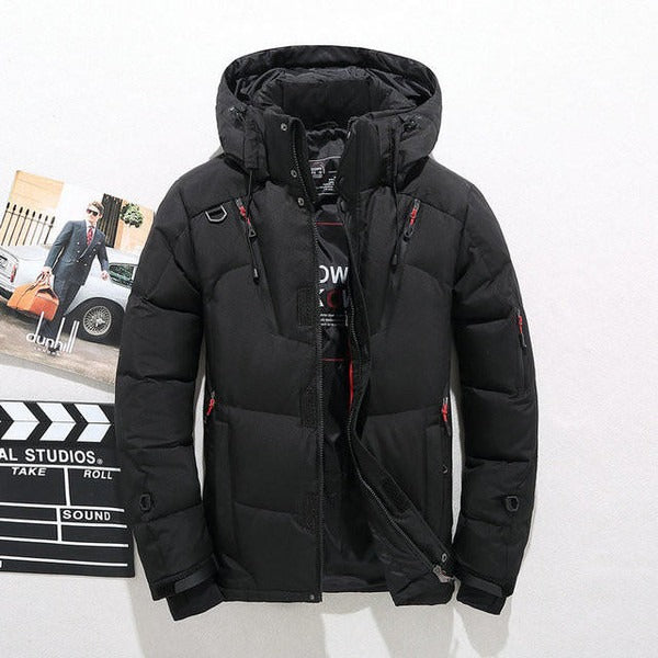TrendAura Men's Down Jacket Quilted Insulation Hooded Hip Length Water Resistant Shell
