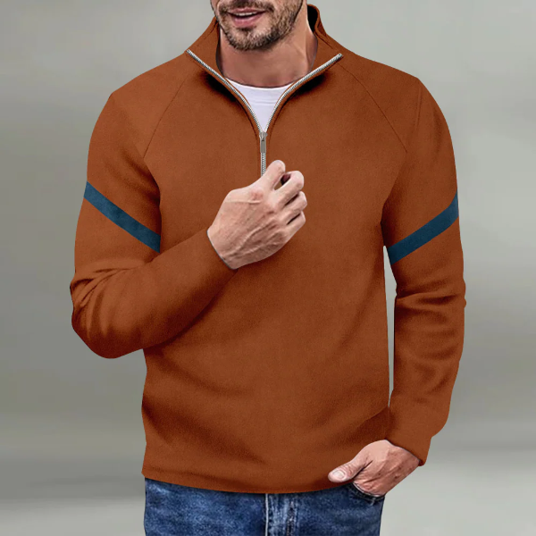 Men's Navy Wool Blend Pullover With Quarter Zip High Neck Raglan Sleeves Relaxed Fit Sweater