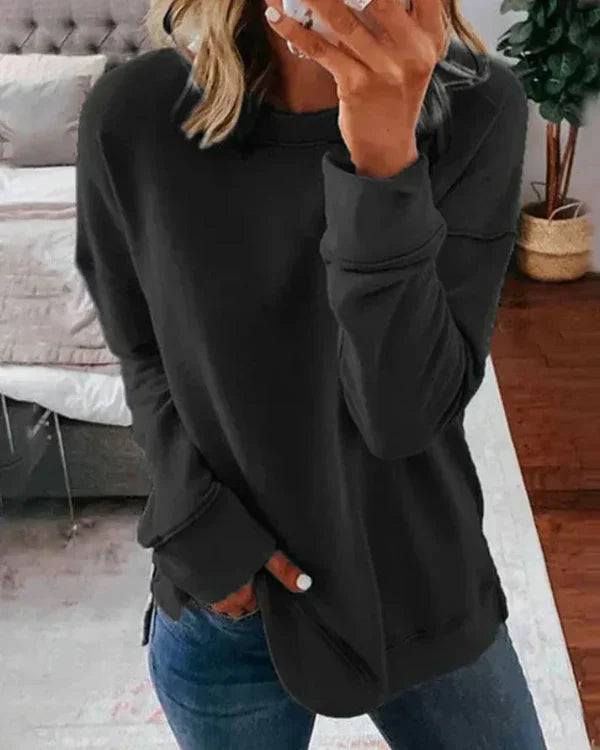 Women’s Sweatshirt – Relaxed Fit – Soft Cotton Blend – Crew Neck with Ribbed Hem