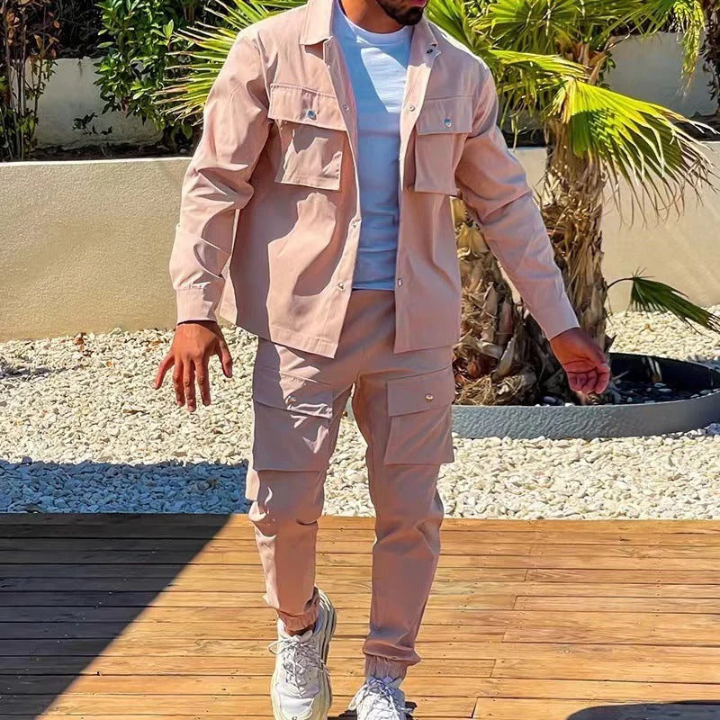 Men's Two Piece Cotton Blend Set With Relaxed Fit Jacket And Slim Tapered Joggers