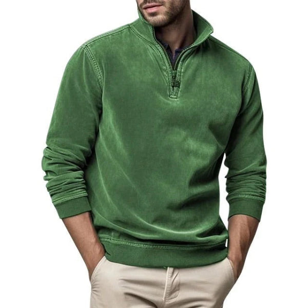 Men's Pullover Regular Fit Soft Fleece Texture Quarter Zip Collar With Ribbed Trim By TrendAura