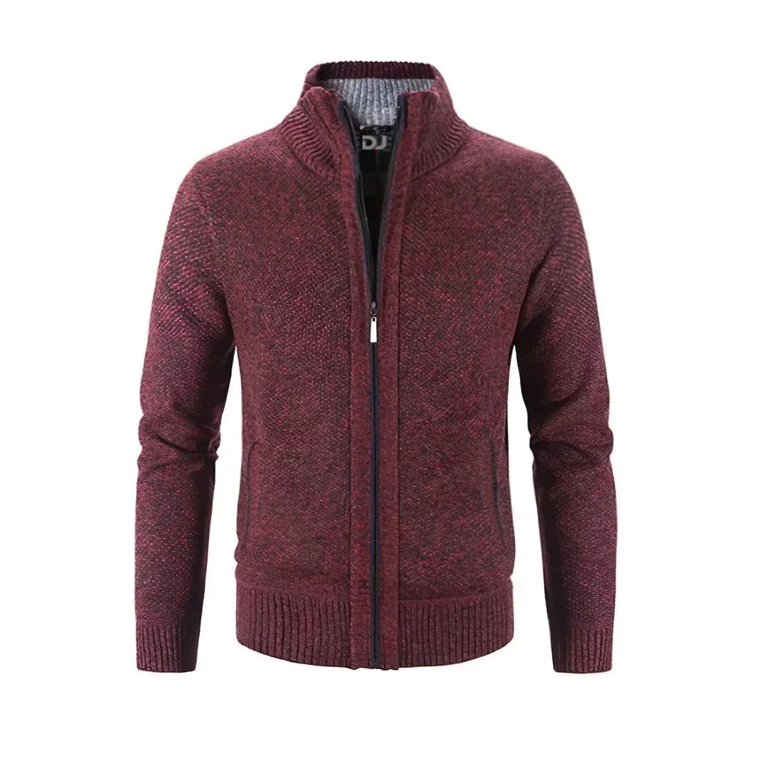 Men's Zip Up Cardigan Slim Fit Wool Knit With Ribbed Trim And Contrast Accents For Everyday Style