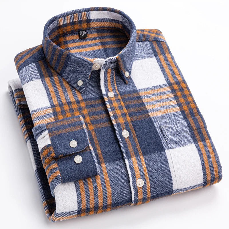Wexler Mens Plaid Cotton Shirt Breathable Everyday Comfort Button Front With Traditional Collar