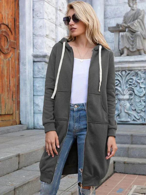 Women’s Oversized Sweatshirt – Zip Front – Hooded – Cotton – Long Length Casual Fit
