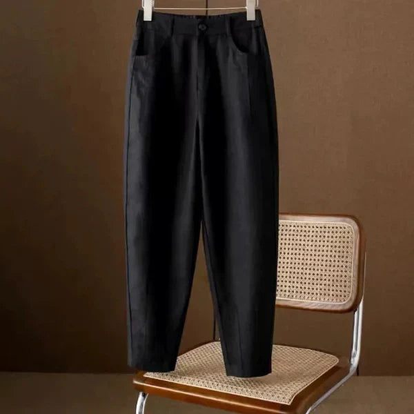 Women’s Ankle Pants – Relaxed Fit – High Waist – Cotton – Tapered Leg – Pockets