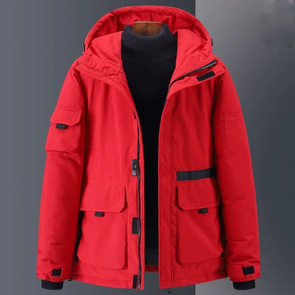 Men's Down Jacket with Hooded Relaxed Fit Insulated and Water Resistant Finish with Utility Pockets