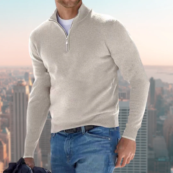 Men's Cotton Blend Sweatshirt Quarter Zip Stand Collar Regular Fit Casual Wear Black
