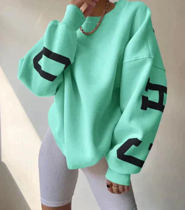 Women’s Sweatshirt – Oversized Fit – Cotton Blend – Dropped Shoulders – Side Print