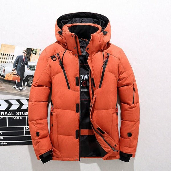 TrendAura Men's Down Jacket Quilted Insulation Hooded Hip Length Water Resistant Shell