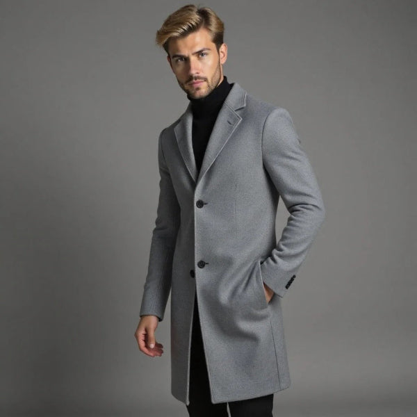 Men's Wool Blend Long Coat Tailored Fit Single Breasted Formal Outerwear For Winter