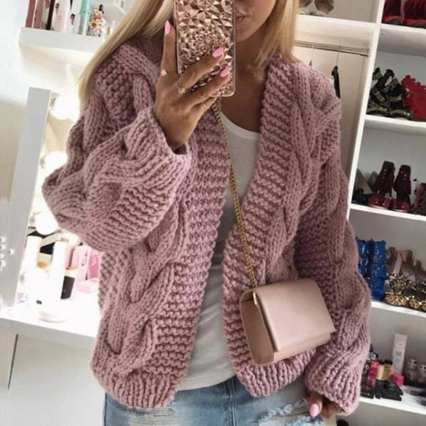 Women’s Cardigan – Wool Chunky Knit – Structured Fit – Cable Pattern – Open Front