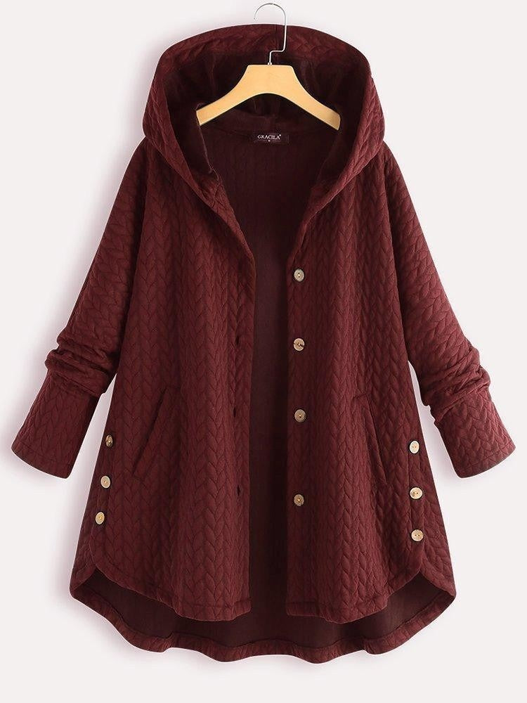 Women’s Coat – Quilted Wool – A-Line Fit – Hooded – Button Front – Mid-Length