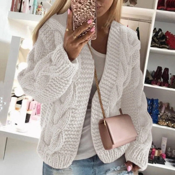Women’s Cardigan – Wool Chunky Knit – Structured Fit – Cable Pattern – Open Front