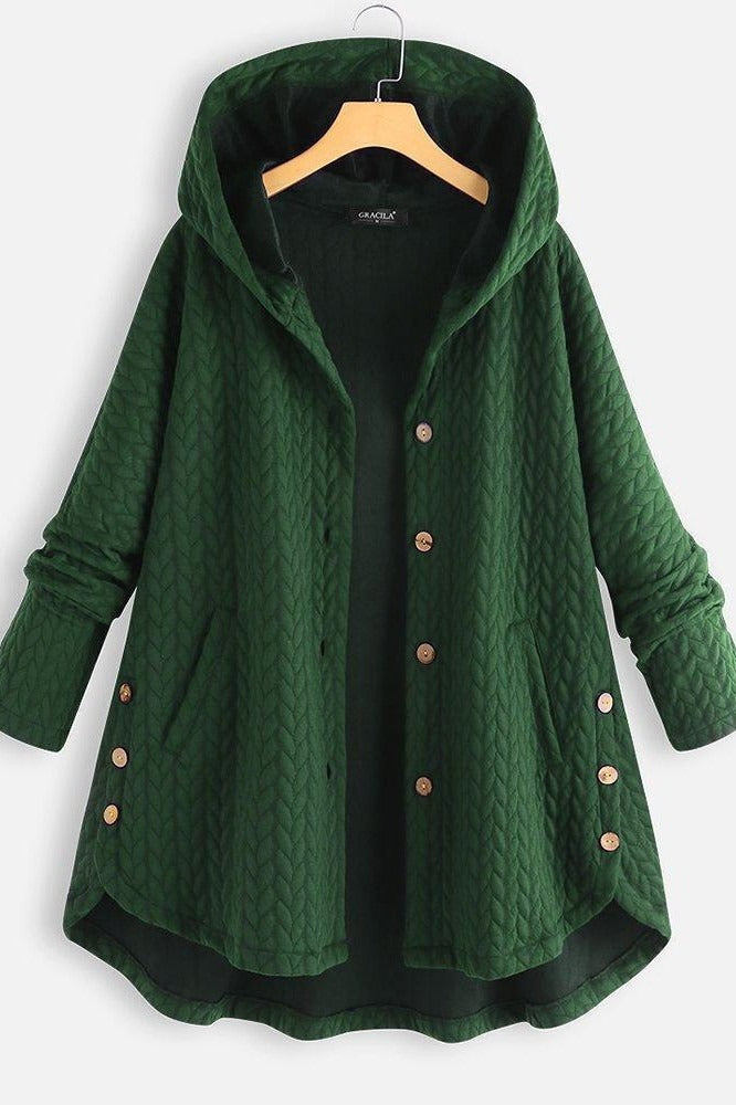 Women’s Coat – Quilted Wool – A-Line Fit – Hooded – Button Front – Mid-Length