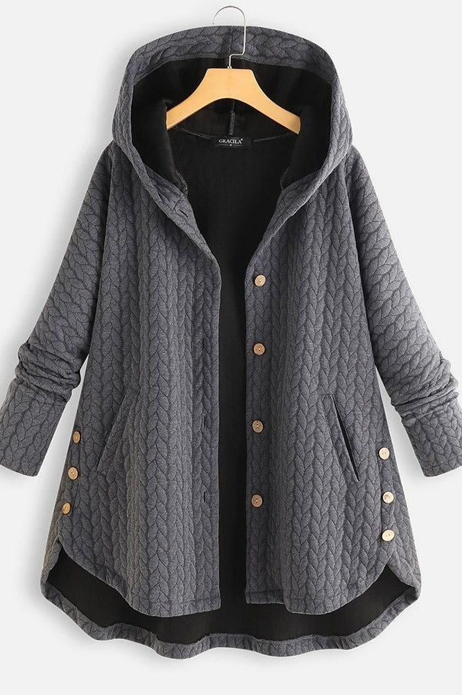 Women’s Coat – Quilted Wool – A-Line Fit – Hooded – Button Front – Mid-Length