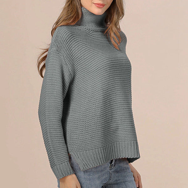 Women’s Knitted Sweater – Relaxed Fit – Chunky Wool Blend – Turtleneck – Ribbed Hem
