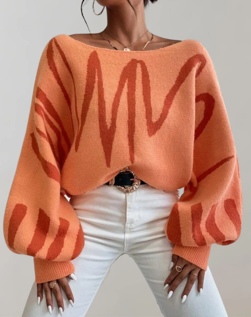 Women’s Off-Shoulder Top – Knitted – Relaxed Fit – Lantern Sleeve – Cropped Casual Style