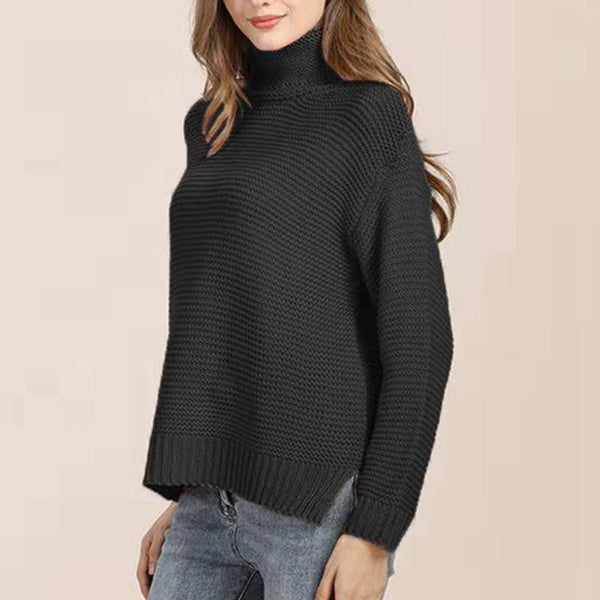 Women’s Knitted Sweater – Relaxed Fit – Chunky Wool Blend – Turtleneck – Ribbed Hem