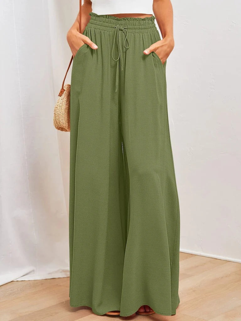 Women’s Maxi Skirt – Relaxed Fit – Pleated Flowing Cotton Blend – Elastic Drawstring Waist