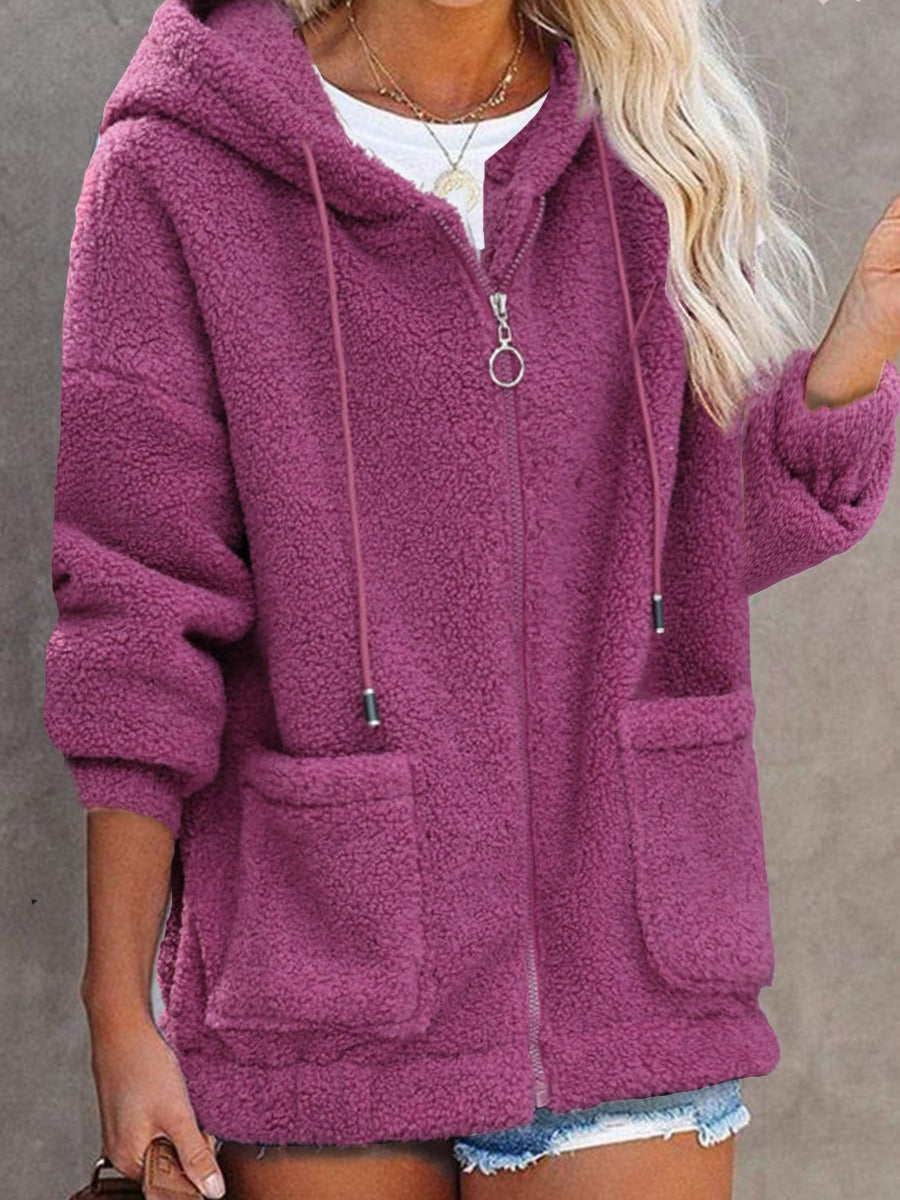 Nordisk-Flair Women's Sherpa Hooded Jacket With Plush Feel Oversized Fit Zip Front Pockets
