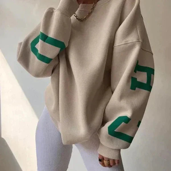 Women’s Sweatshirt – Oversized Fit – Cotton Blend – Dropped Shoulders – Side Print