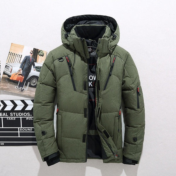 TrendAura Men's Down Jacket Quilted Insulation Hooded Hip Length Water Resistant Shell
