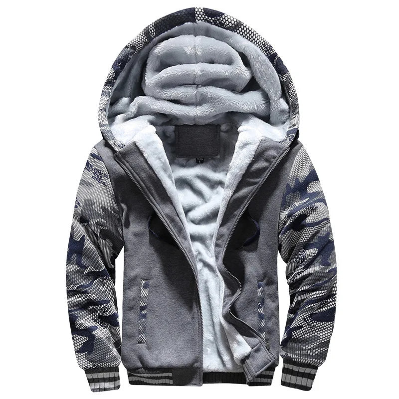 TrendAura Jack Mens Winter Hoodie Jacket Thick Fleece Lined Warmth With Camouflage Sleeves Hooded Design