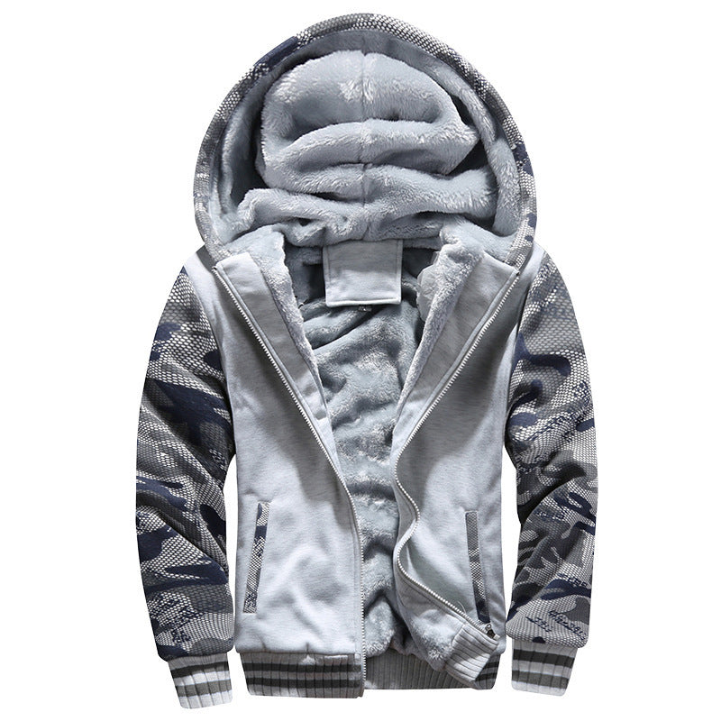 TrendAura Jack Mens Winter Hoodie Jacket Thick Fleece Lined Warmth With Camouflage Sleeves Hooded Design