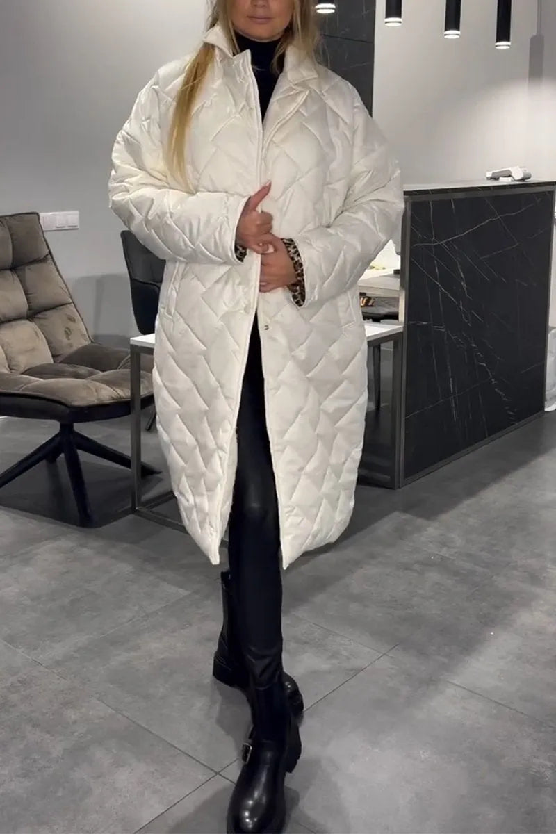 Margaret Quilted Longline Coat For Women With Elegant Silhouette And Leopard Print Lining